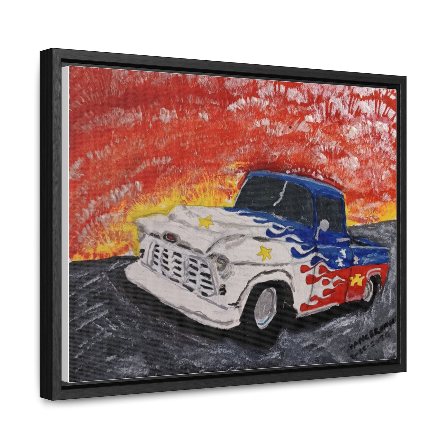 Flaming Acadian flag pickup truck hot rod Canvas Art