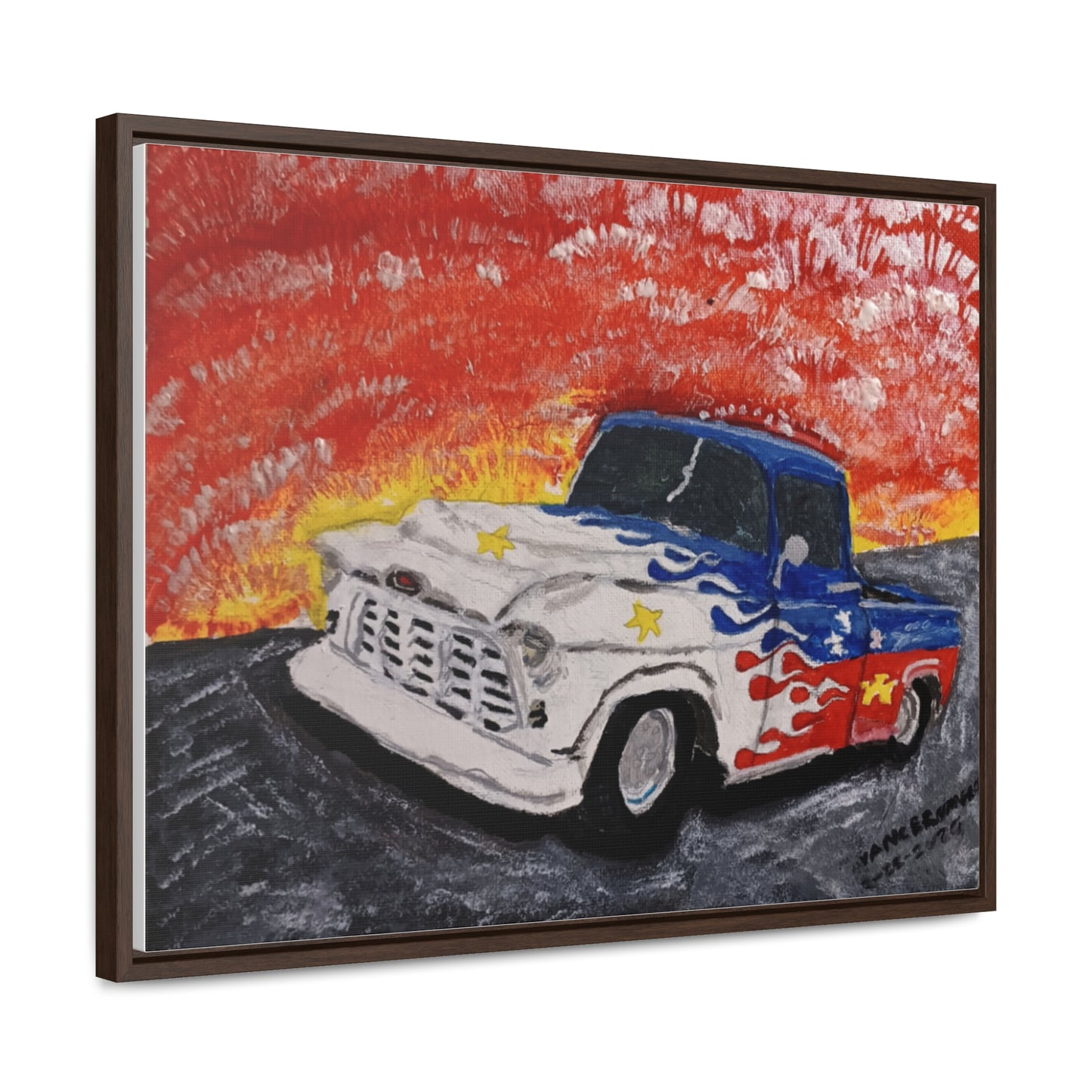 Flaming Acadian flag pickup truck hot rod Canvas Art