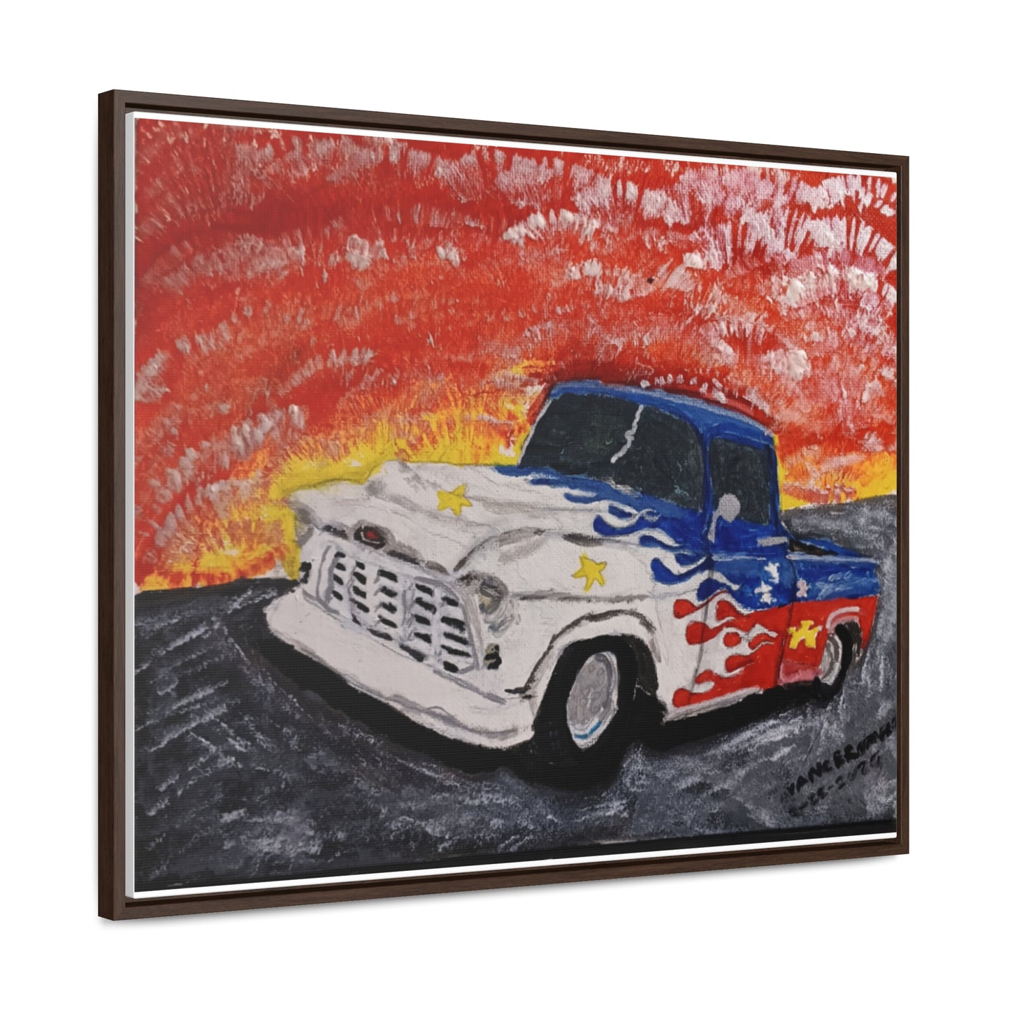 Flaming Acadian flag pickup truck hot rod Canvas Art