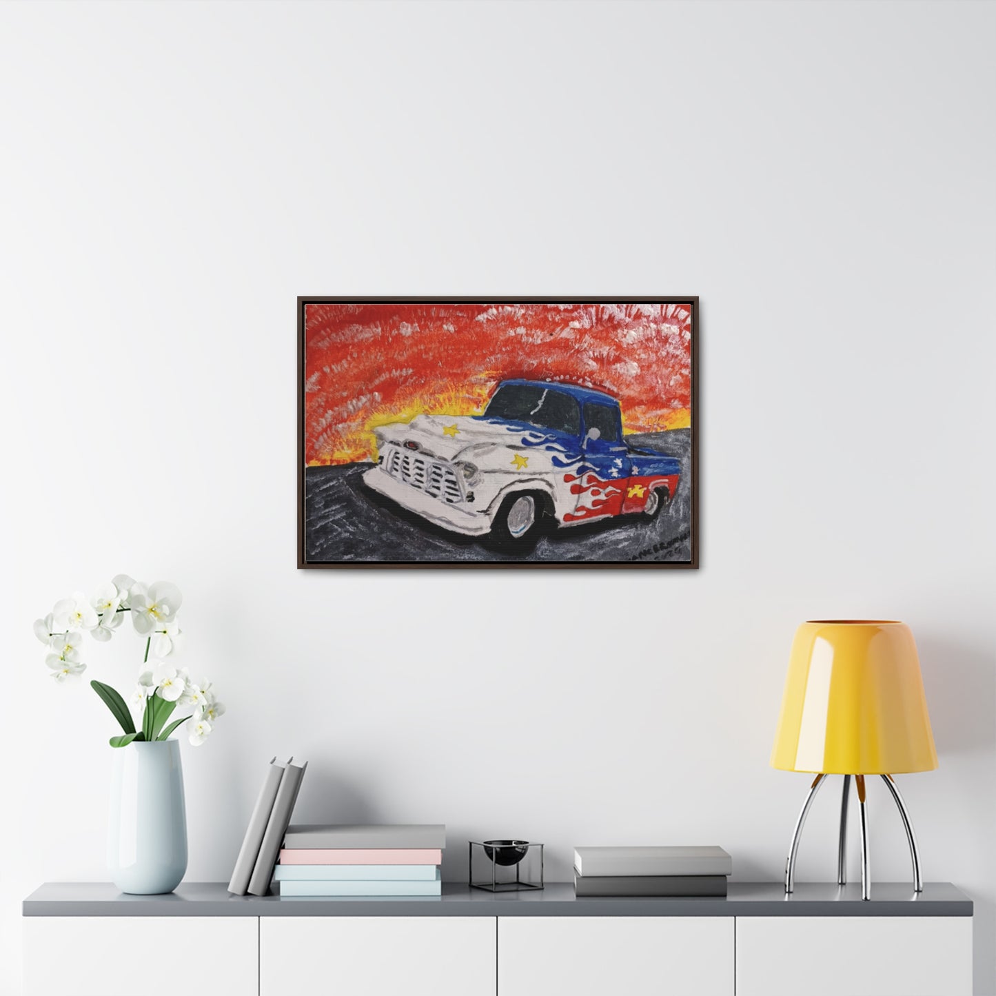 Flaming Acadian flag pickup truck hot rod Canvas Art