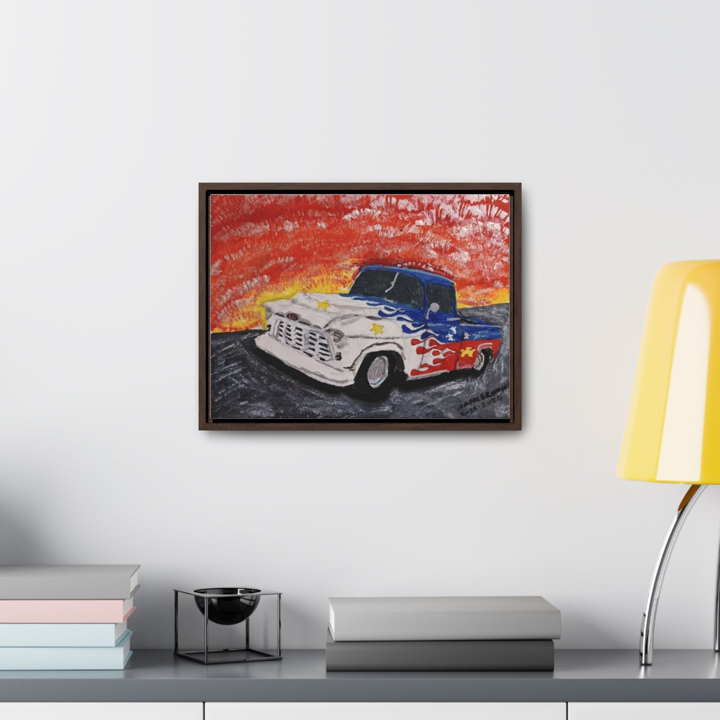 Flaming Acadian flag pickup truck hot rod Canvas Art