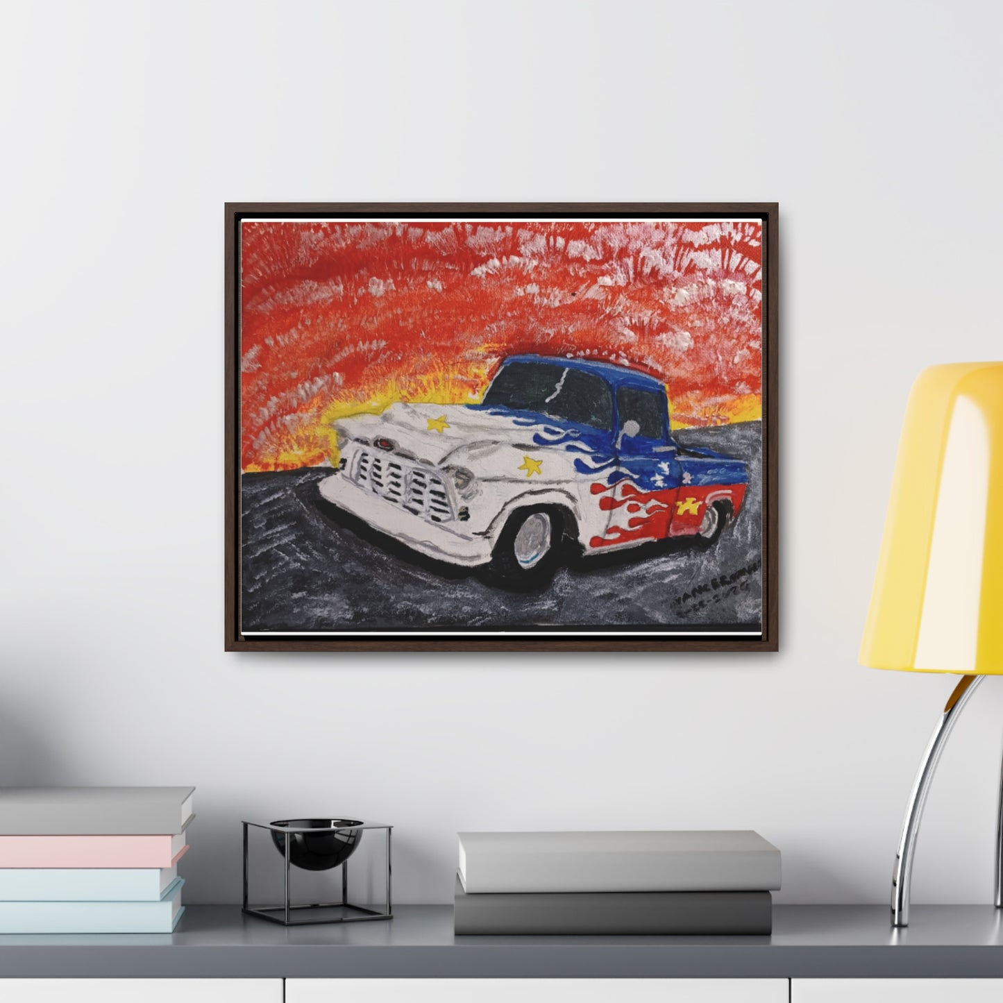 Flaming Acadian flag pickup truck hot rod Canvas Art