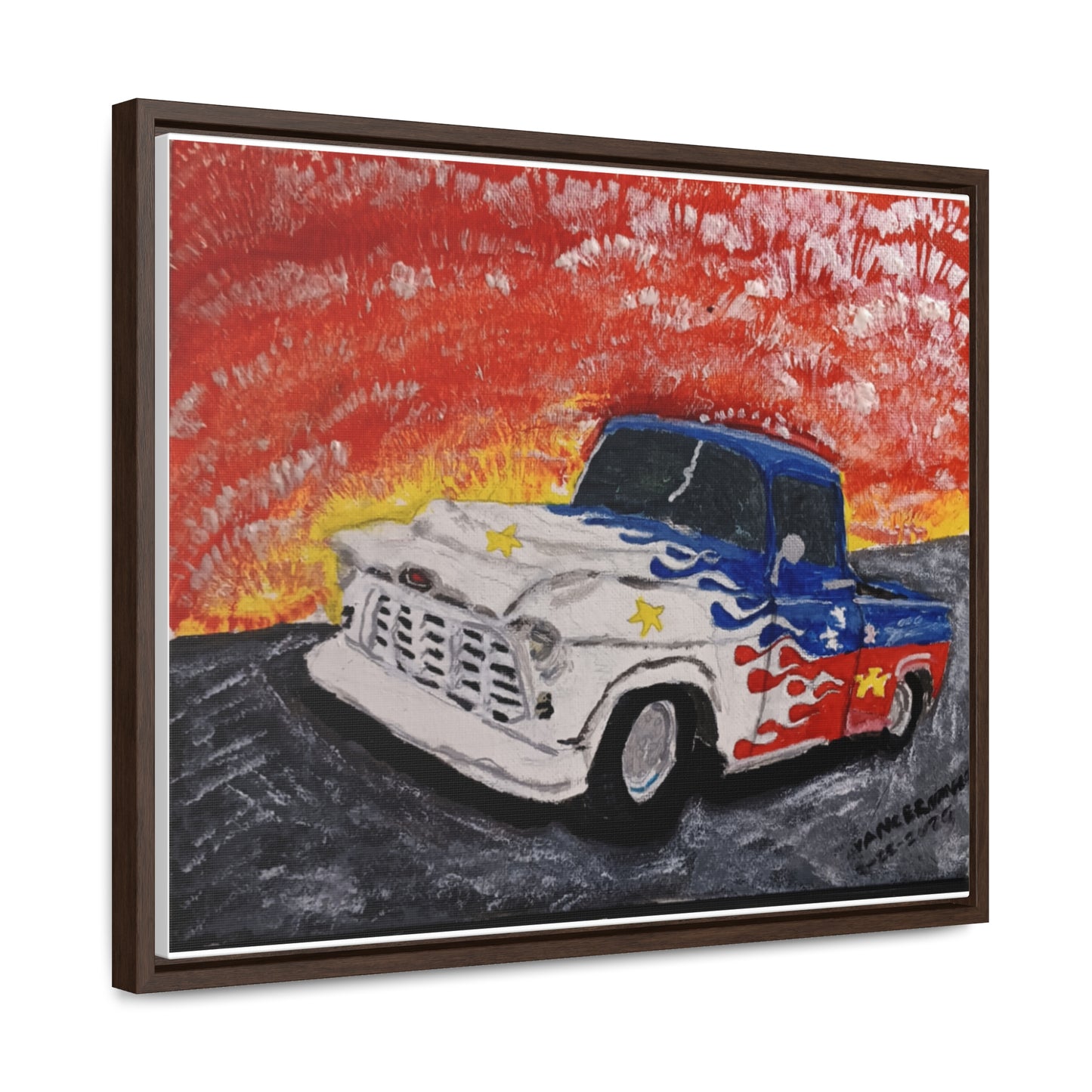 Flaming Acadian flag pickup truck hot rod Canvas Art