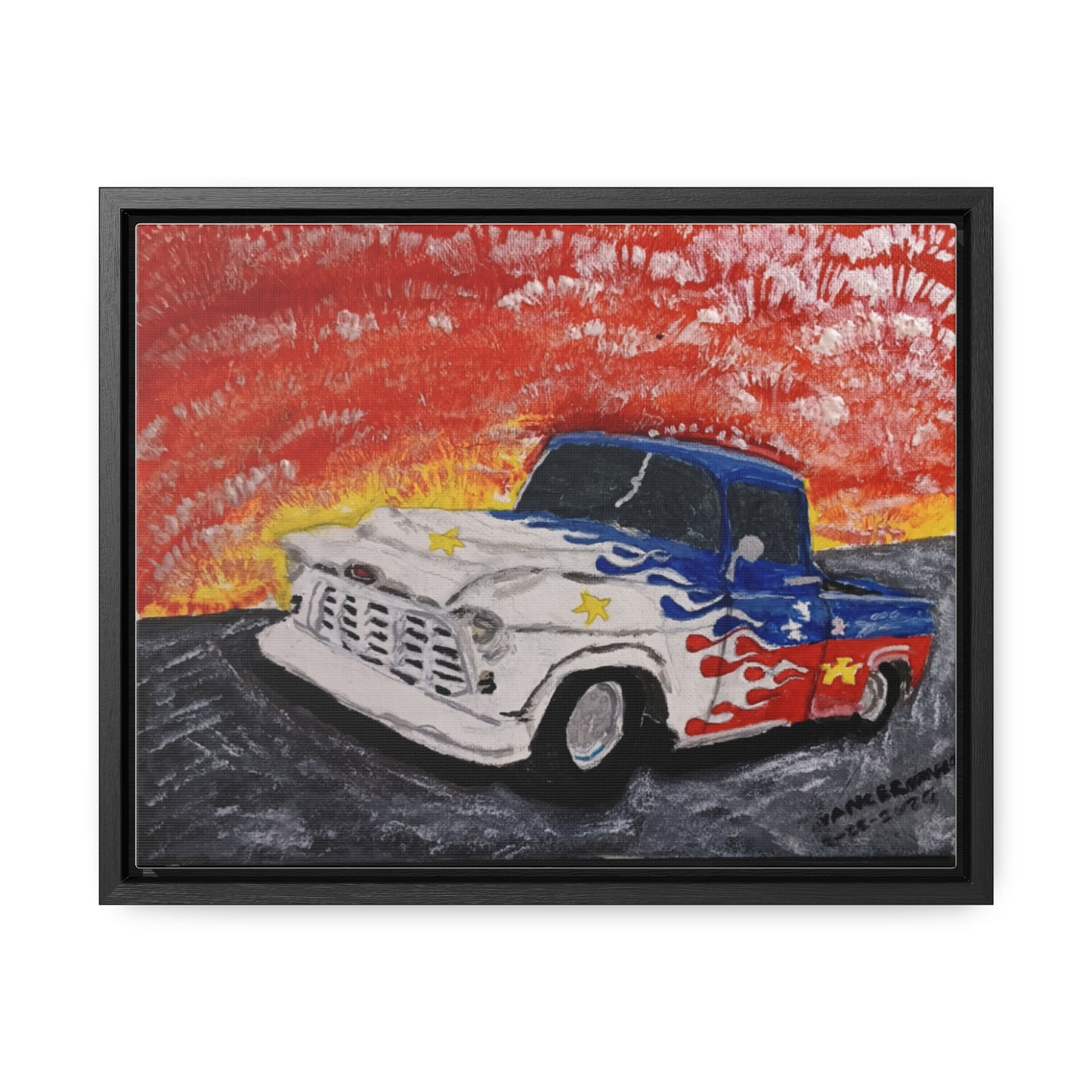 Flaming Acadian flag pickup truck hot rod Canvas Art