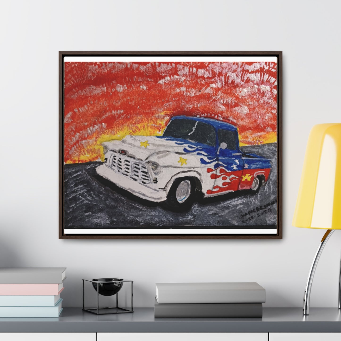 Flaming Acadian flag pickup truck hot rod Canvas Art