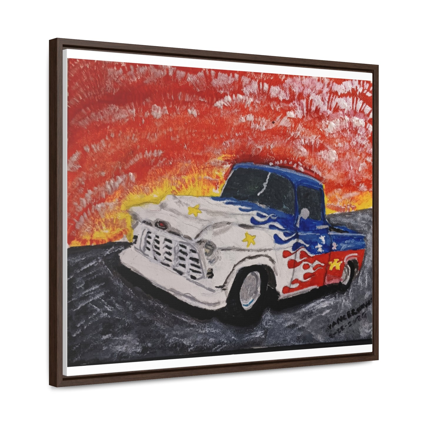 Flaming Acadian flag pickup truck hot rod Canvas Art