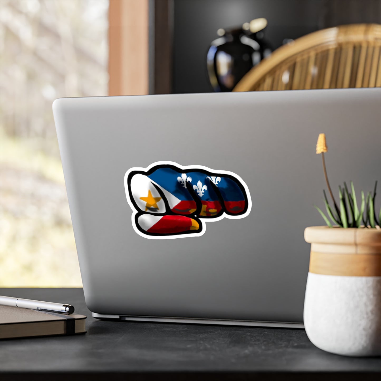 Acadian Flag Fist Vinyl Decal — Kiss-Cut Sticker