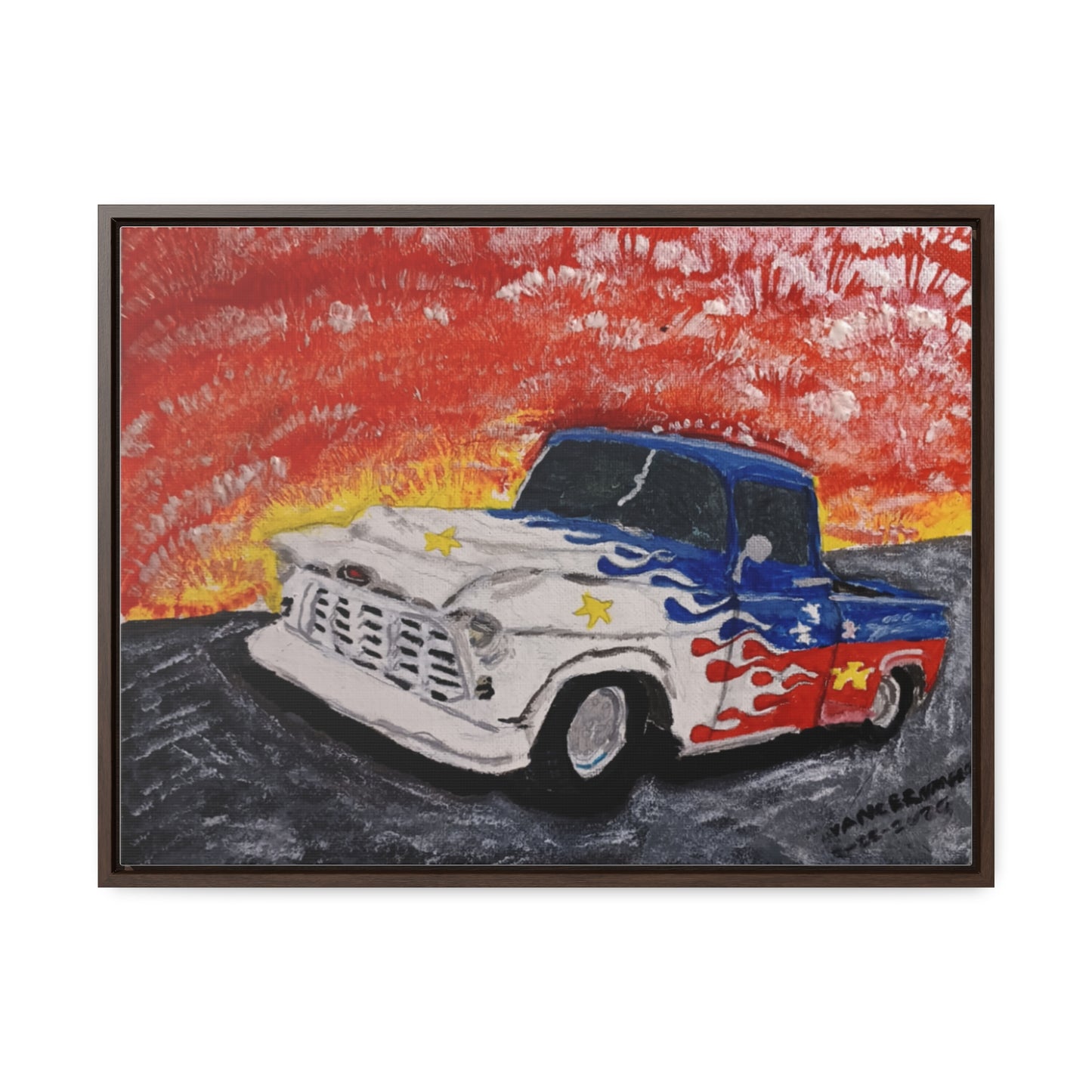 Flaming Acadian flag pickup truck hot rod Canvas Art