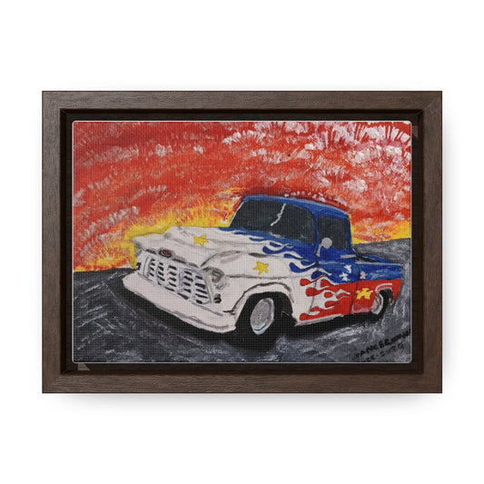 Flaming Acadian flag pickup truck hot rod Canvas Art
