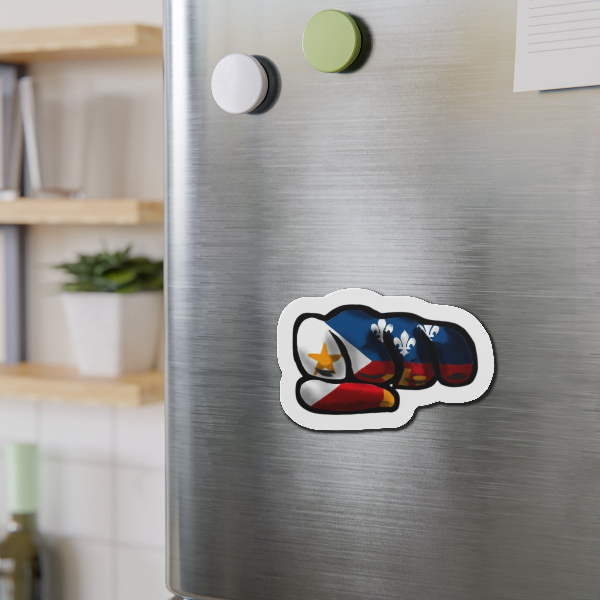 Acadian Flag Fist Die-Cut Magnet — Cajun/Acadian Pride Sticker Alternative