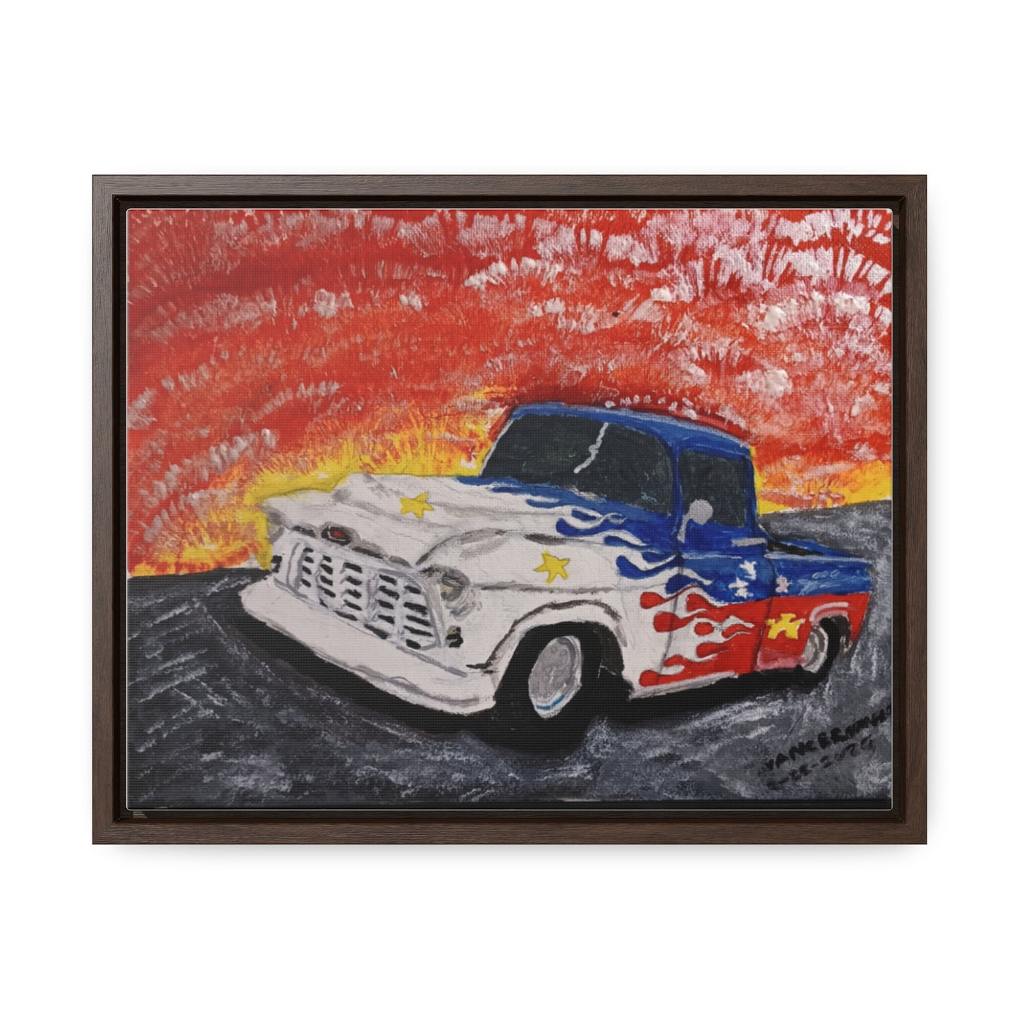 Flaming Acadian flag pickup truck hot rod Canvas Art