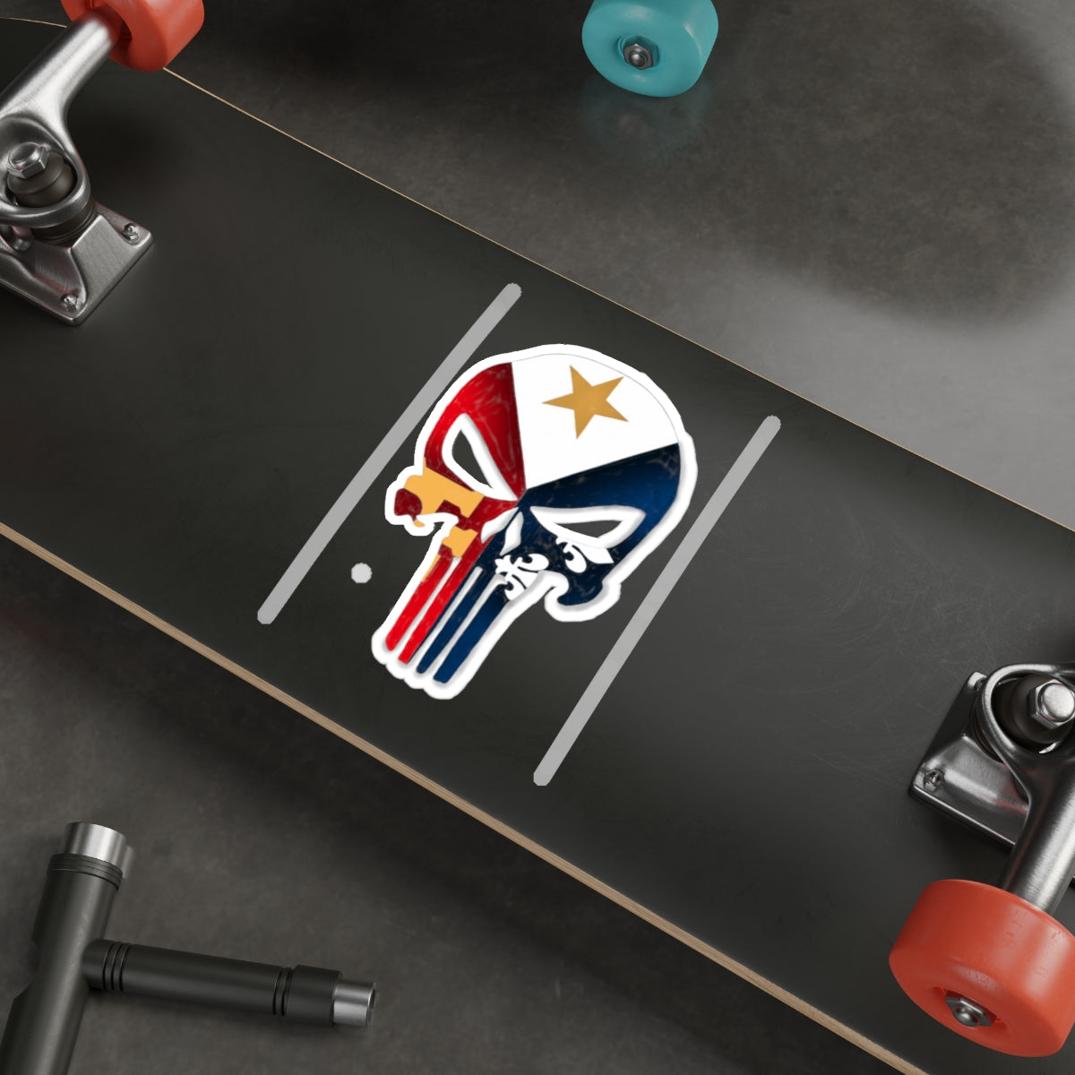 Acadian Flag Punisher Skull Sticker — Die-Cut Vinyl Decal