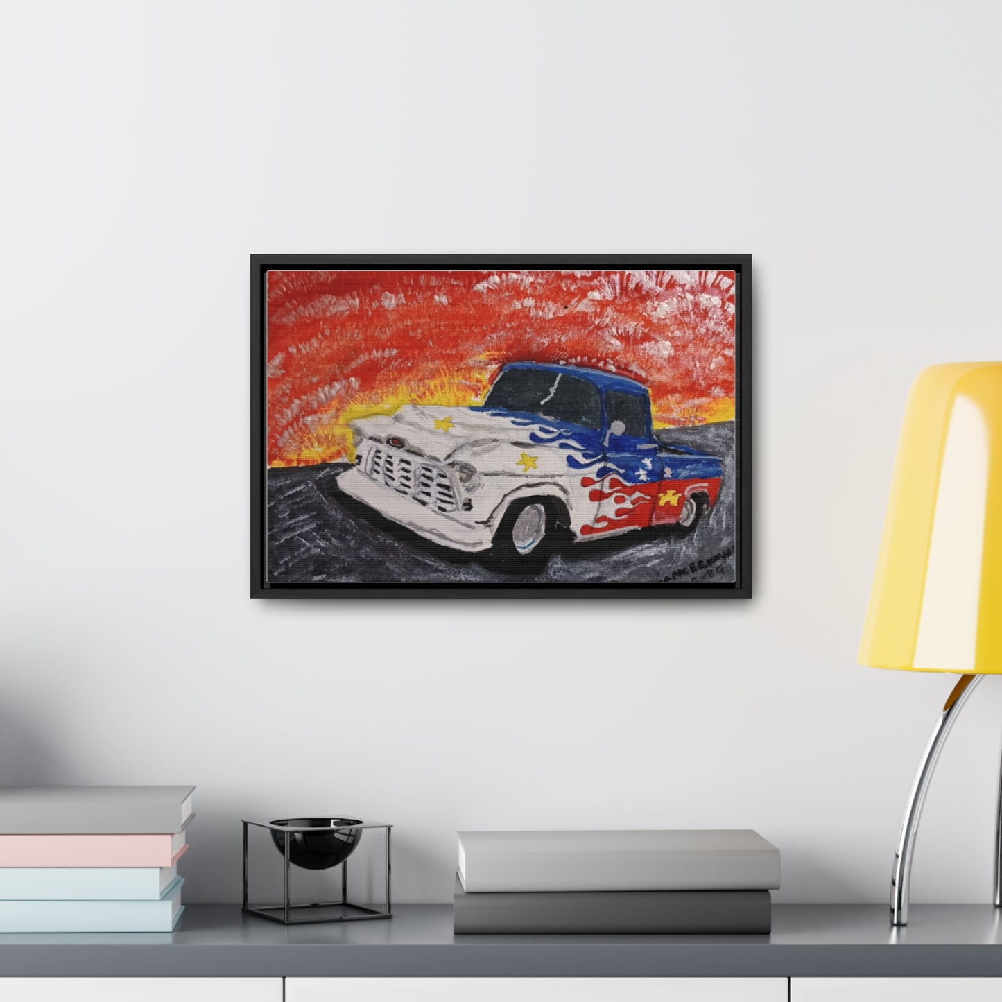 Flaming Acadian flag pickup truck hot rod Canvas Art