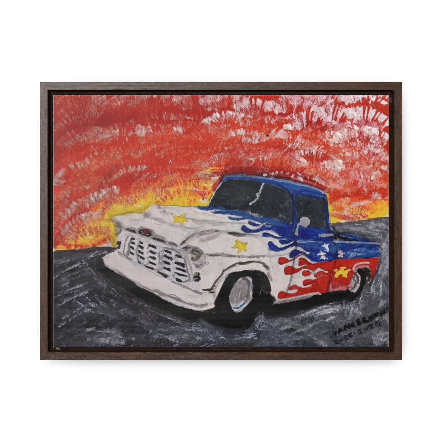 Flaming Acadian flag pickup truck hot rod Canvas Art