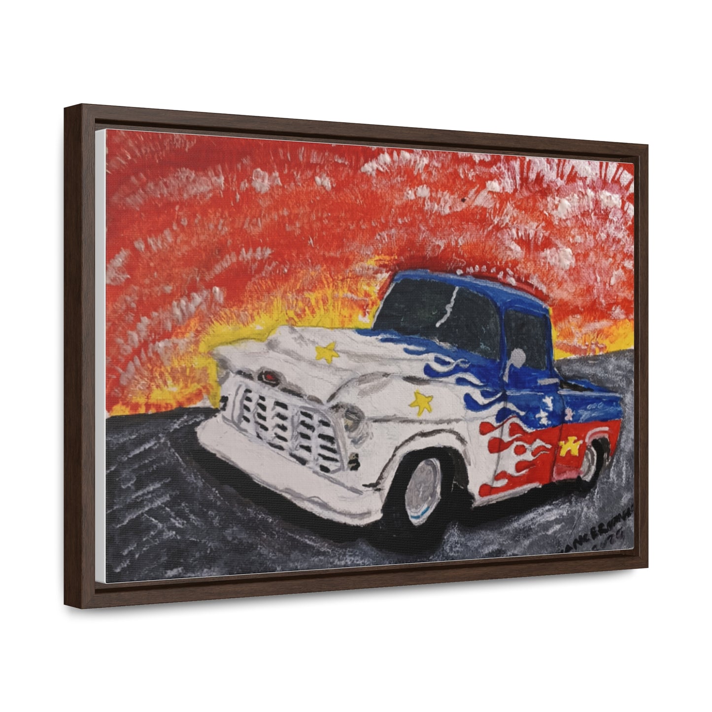 Flaming Acadian flag pickup truck hot rod Canvas Art