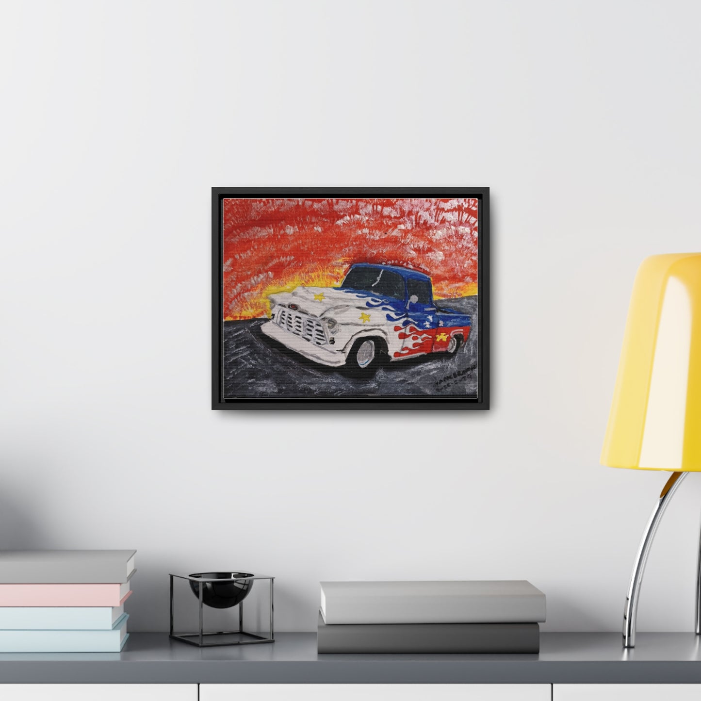Flaming Acadian flag pickup truck hot rod Canvas Art