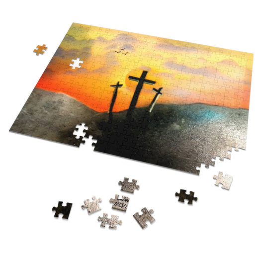Sunset at Calvary Jigsaw Puzzle with Tin