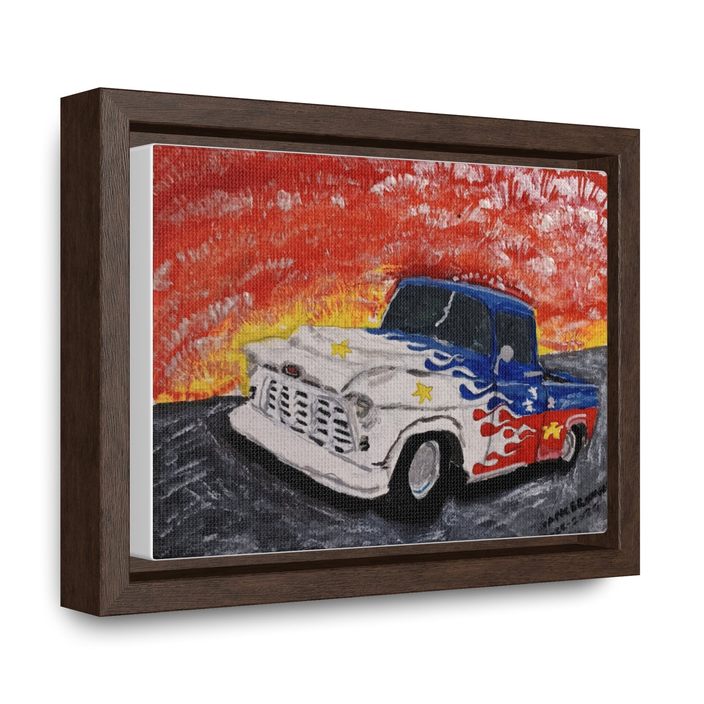 Flaming Acadian flag pickup truck hot rod Canvas Art