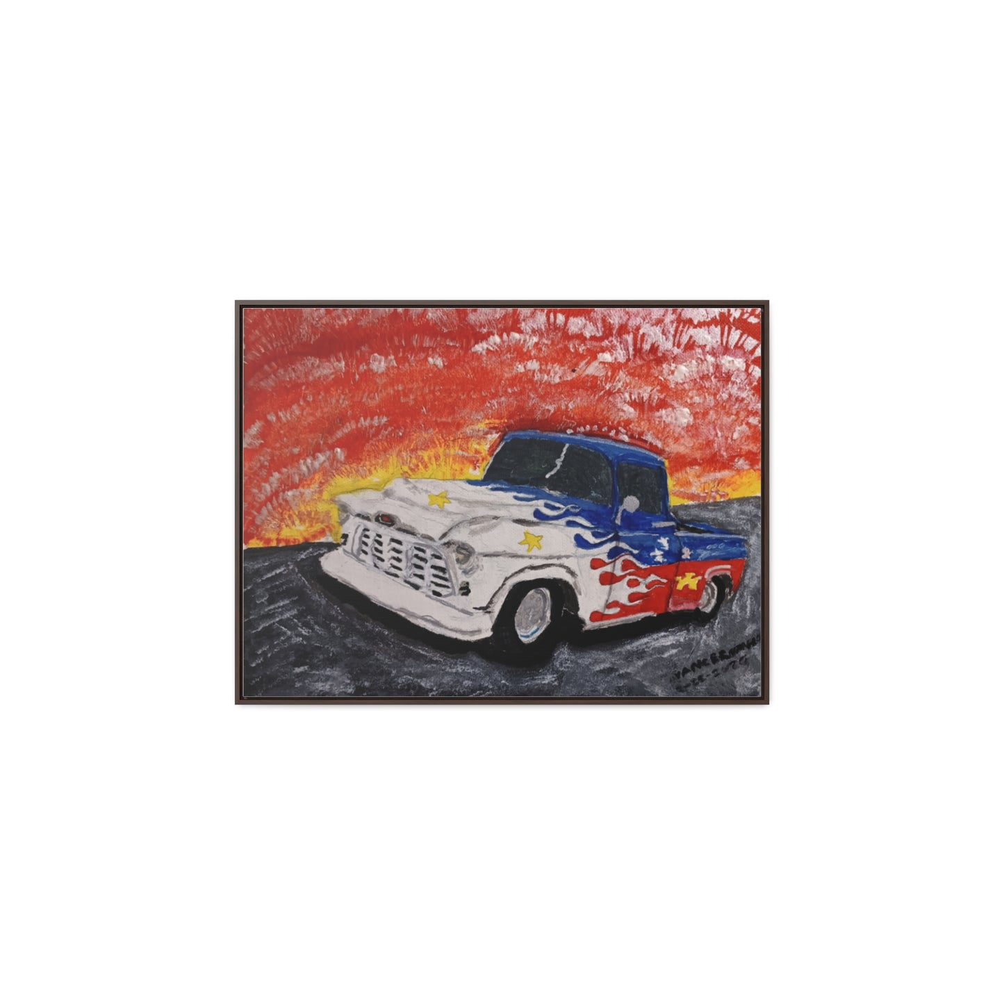 Flaming Acadian flag pickup truck hot rod Canvas Art