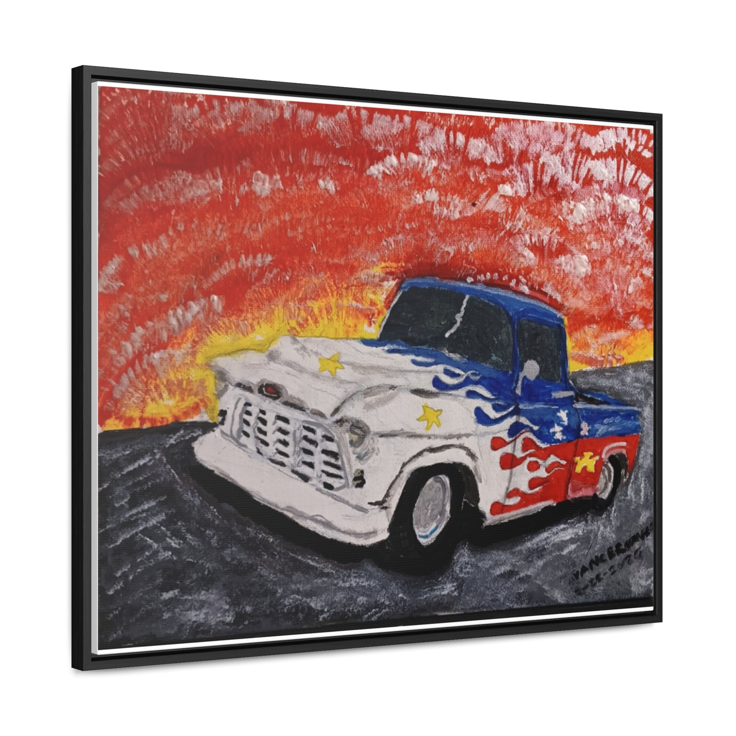 Flaming Acadian flag pickup truck hot rod Canvas Art