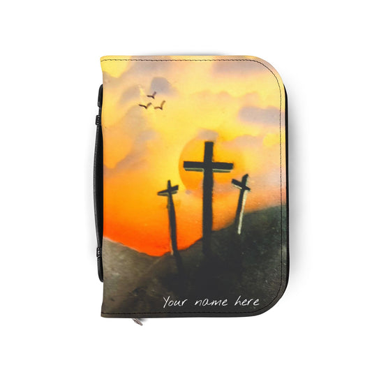 Personalized Sunset on Calvary Bible Cover — Spray Paint Art