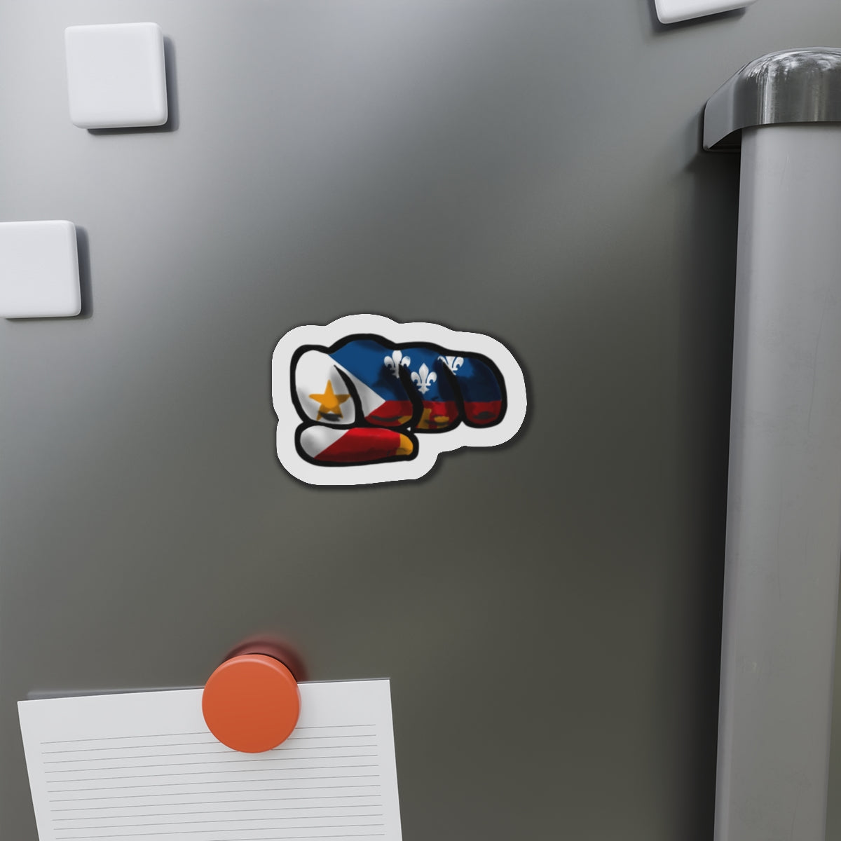 Acadian Flag Fist Die-Cut Magnet — Cajun/Acadian Pride Sticker Alternative