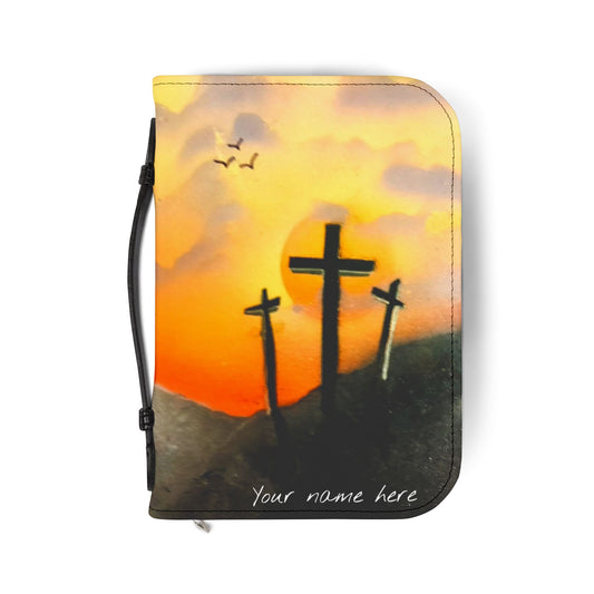 Personalized Sunset on Calvary Bible Cover — Spray Paint Art