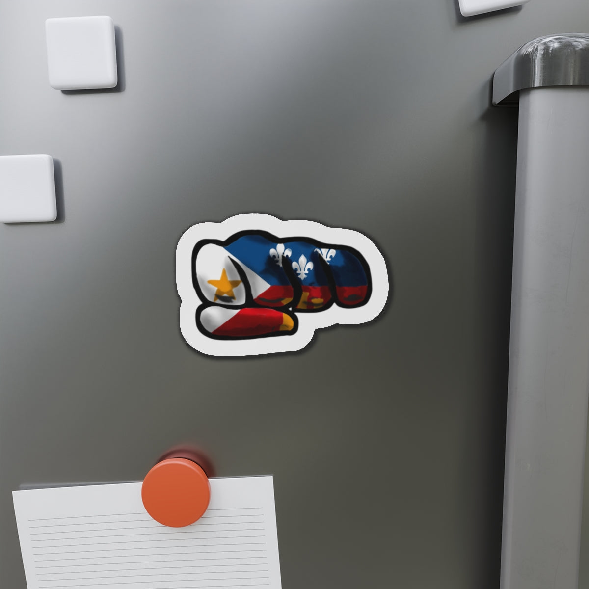 Acadian Flag Fist Die-Cut Magnet — Cajun/Acadian Pride Sticker Alternative