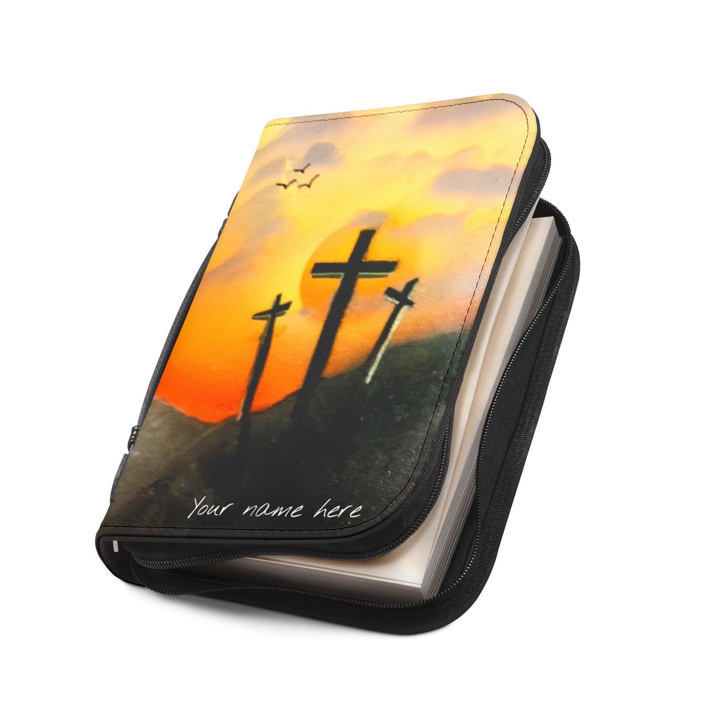Personalized Sunset on Calvary Bible Cover — Spray Paint Art