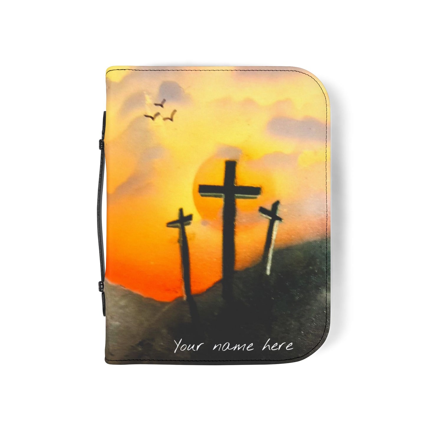 Personalized Sunset on Calvary Bible Cover — Spray Paint Art