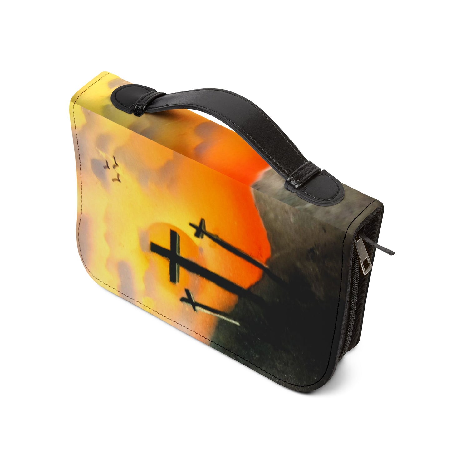 Personalized Sunset on Calvary Bible Cover — Spray Paint Art