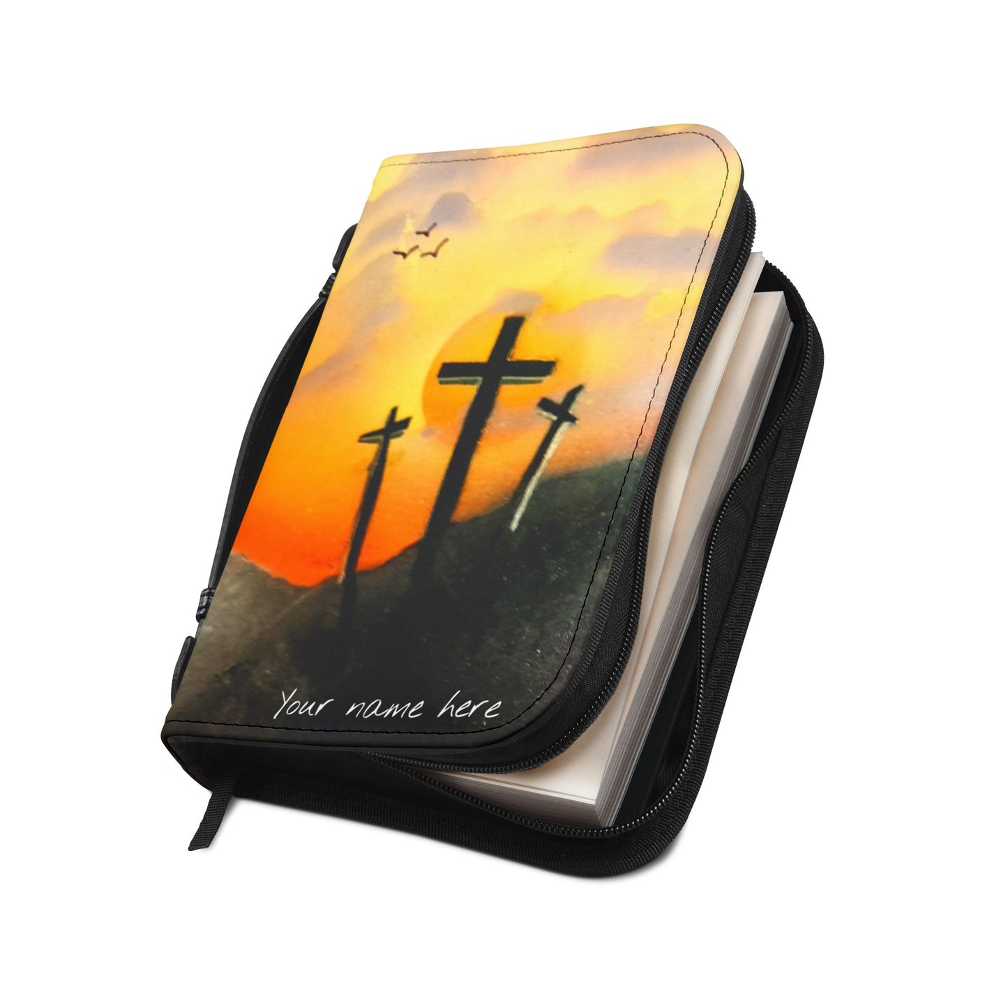 Personalized Sunset on Calvary Bible Cover — Spray Paint Art