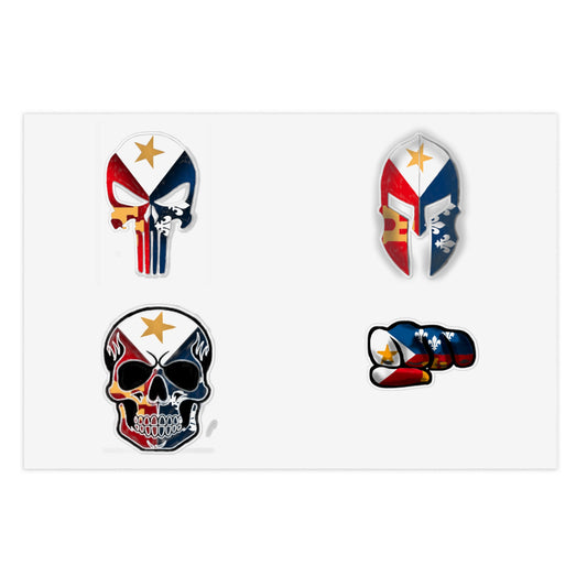 Acadian Flag Sticker Pack — 5pcs Skull, Punisher & Spartan Helmet Sheet