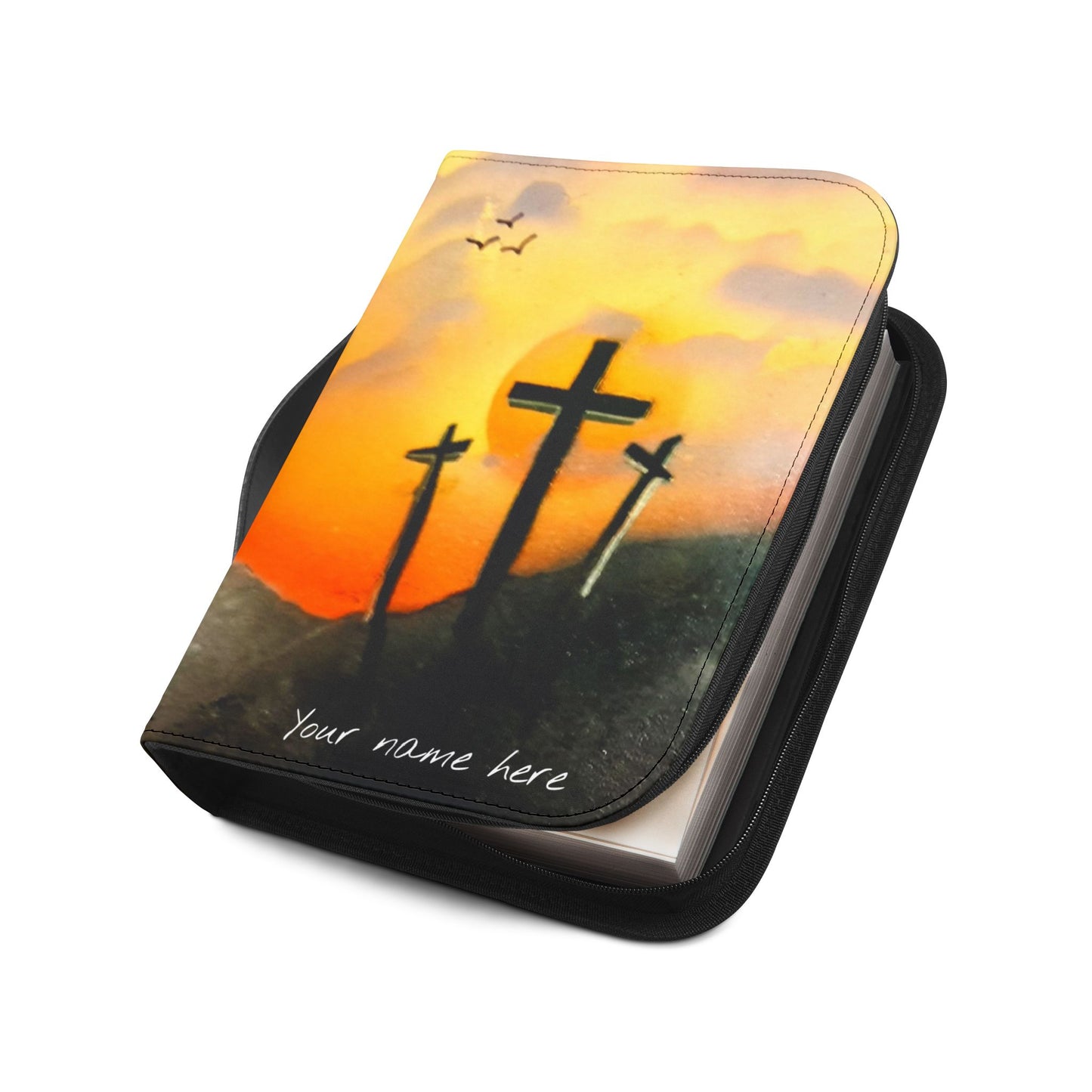 Personalized Sunset on Calvary Bible Cover — Spray Paint Art