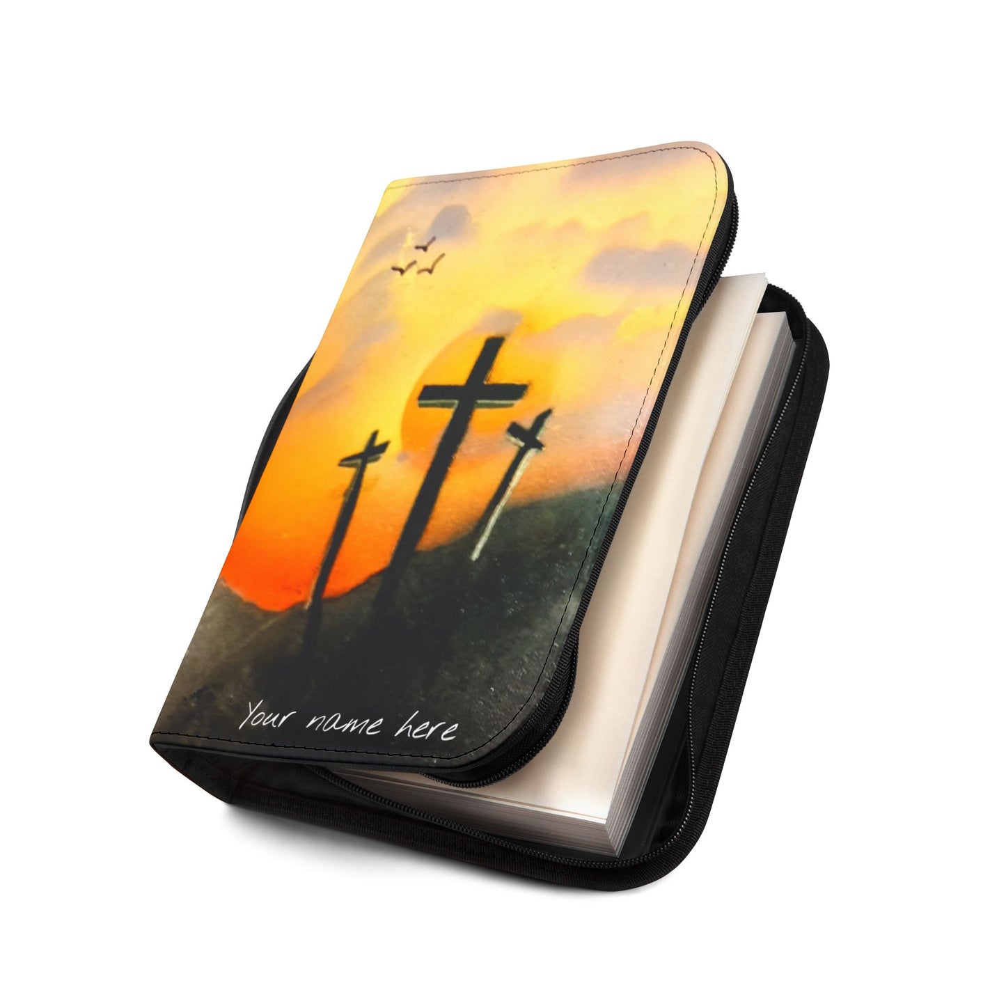 Personalized Sunset on Calvary Bible Cover — Spray Paint Art