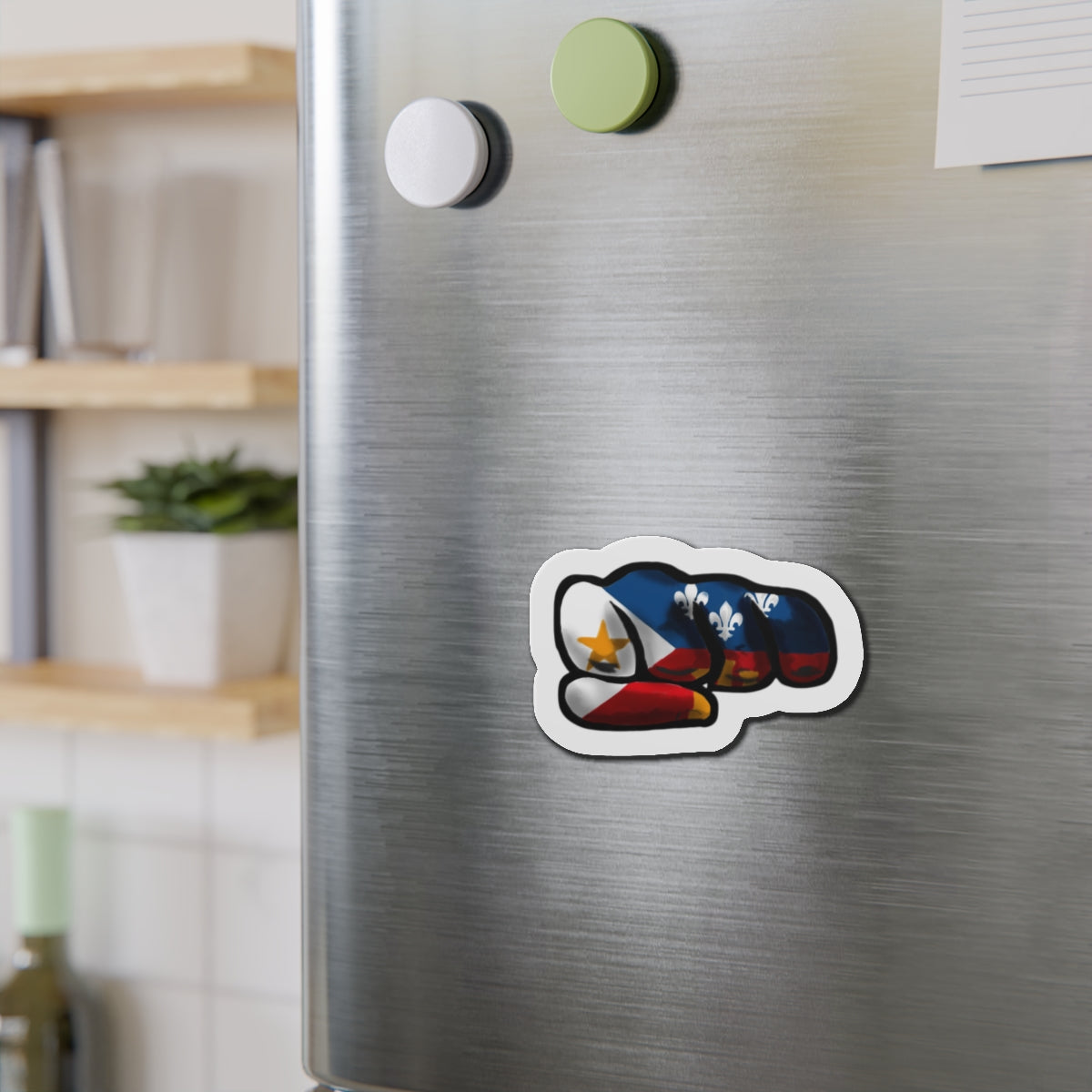 Acadian Flag Fist Die-Cut Magnet — Cajun/Acadian Pride Sticker Alternative